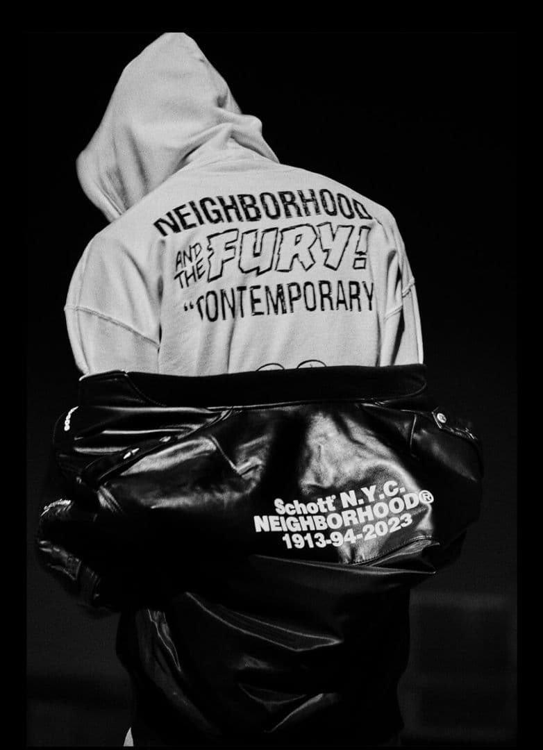 Schott × NEIGHBORHOOD　レザーコンビMA-1ジャケット