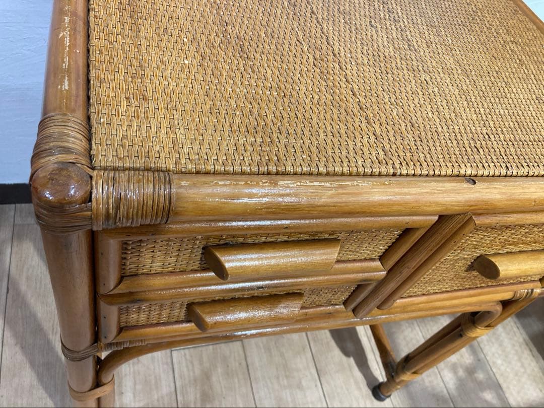 ラタン製　ドレッサー　机　椅子セット　昭和レトロ　ビンテージ