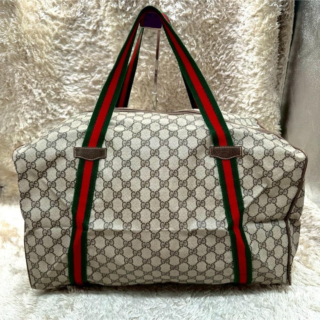 【美品】グッチ ボストンバッグ ベージュ スプリーム GG柄 シェリーライン