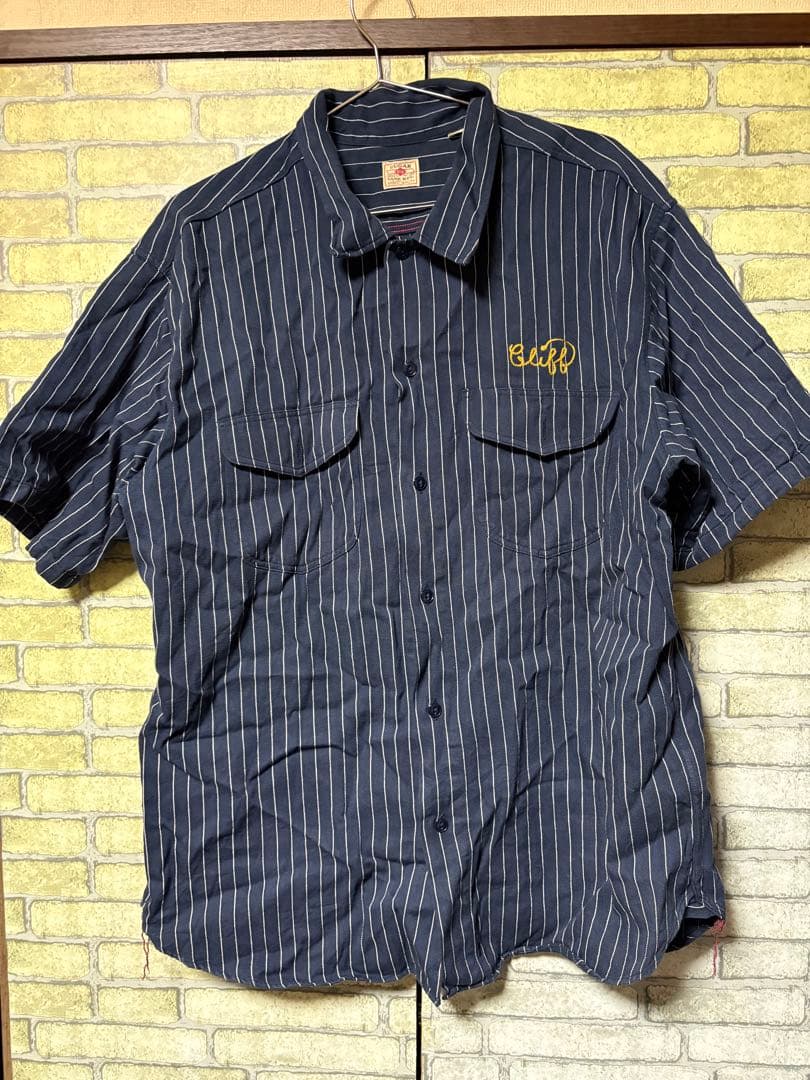 SUGAR CANEシュガーケーン 刺繍コークストライプシャツ NAVY