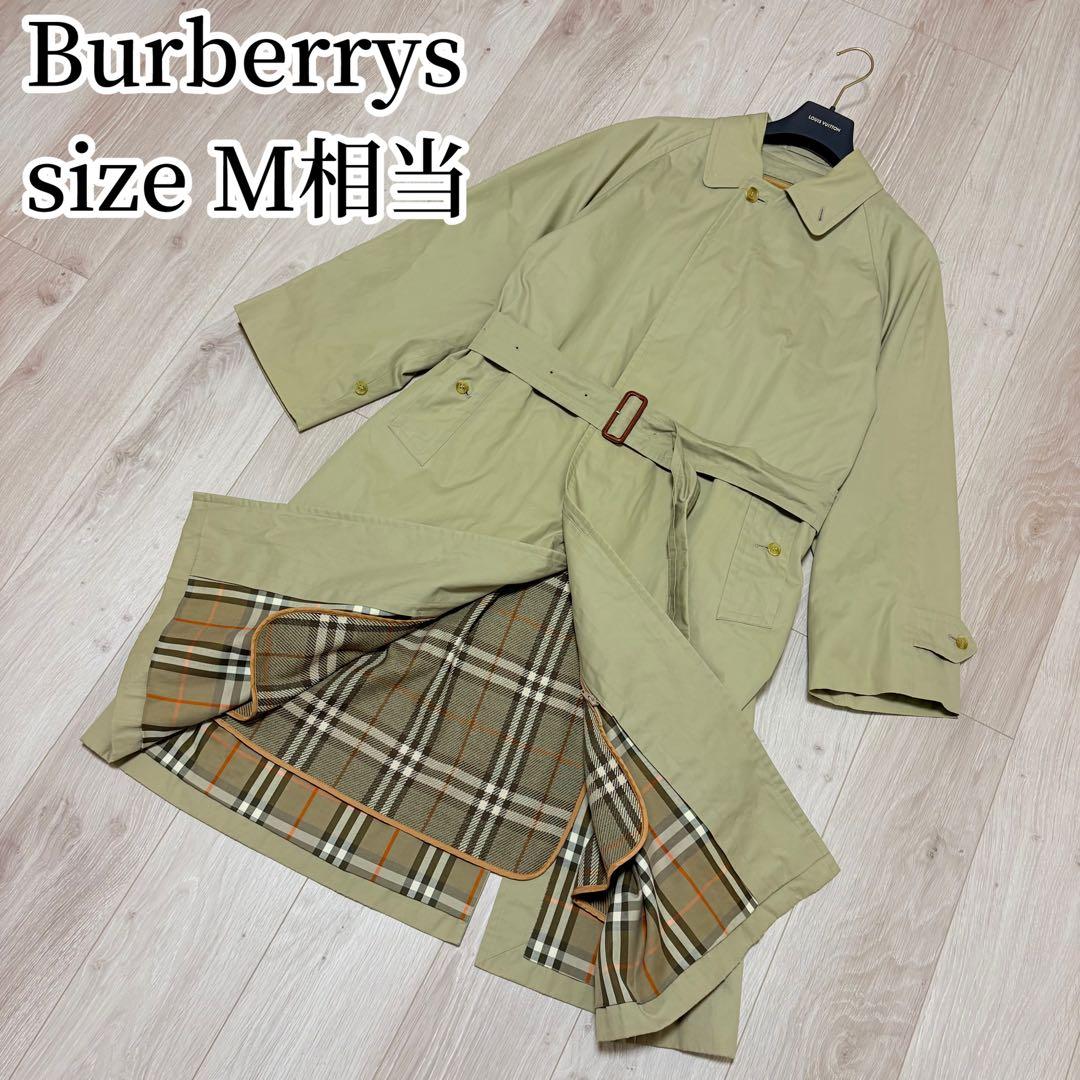 【ベルト付き】バーバリー　ステンカラーコート　ノバチェック　ベージュ　M相当