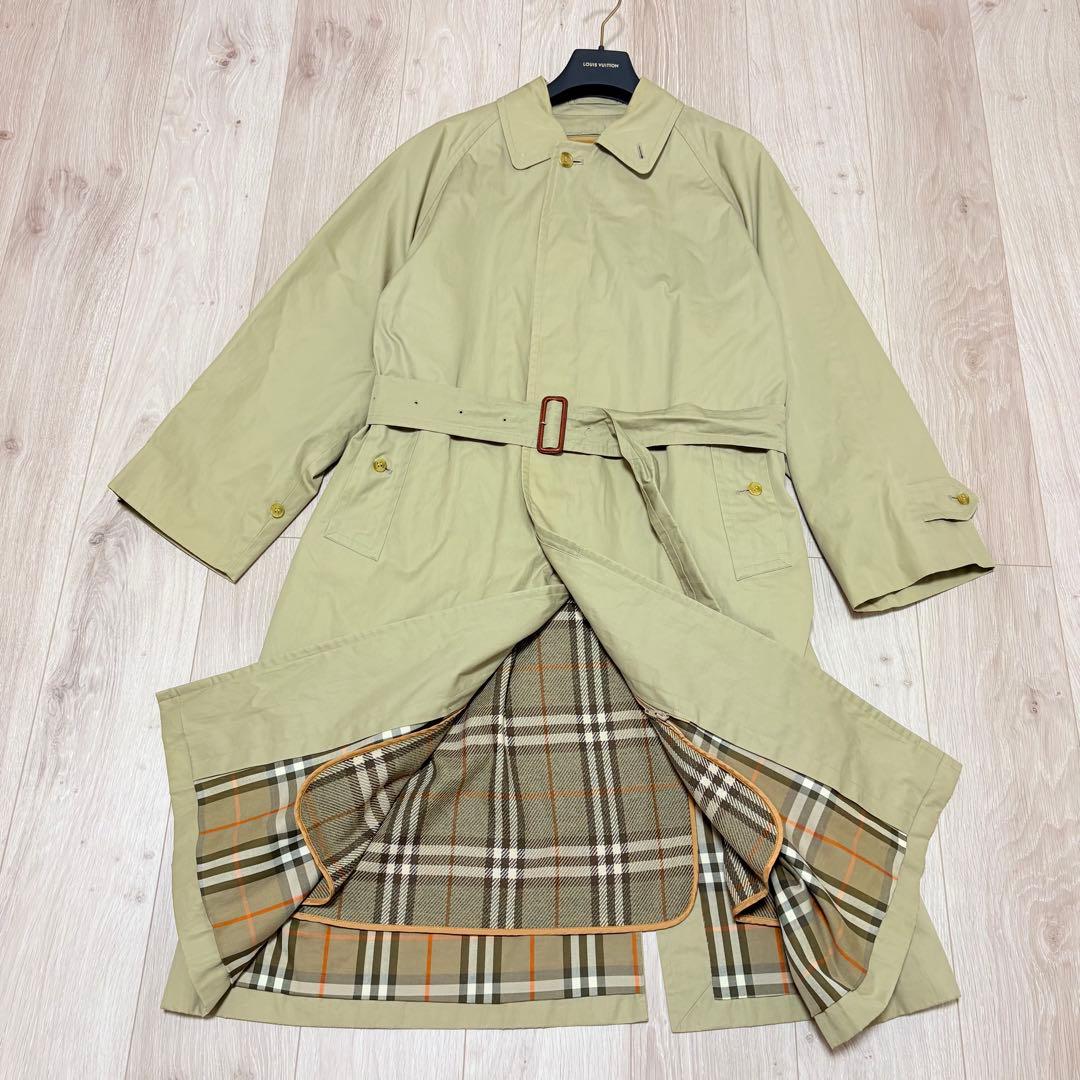 【ベルト付き】バーバリー　ステンカラーコート　ノバチェック　ベージュ　M相当