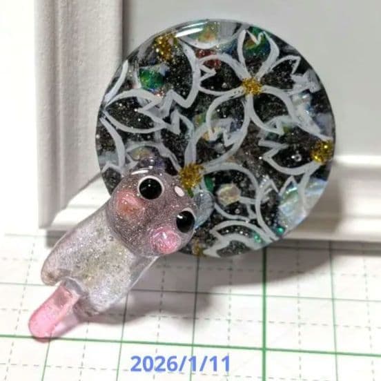 猫　レジンヘアゴム　桜 ブラック