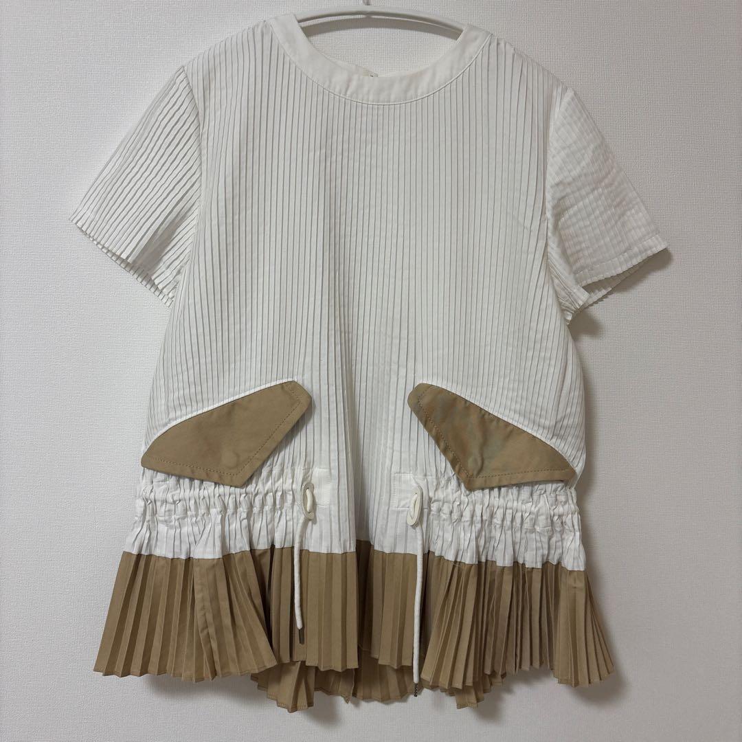 美品　sacai プリーツブラウス　トップス　ホワイト　ベージュ　2