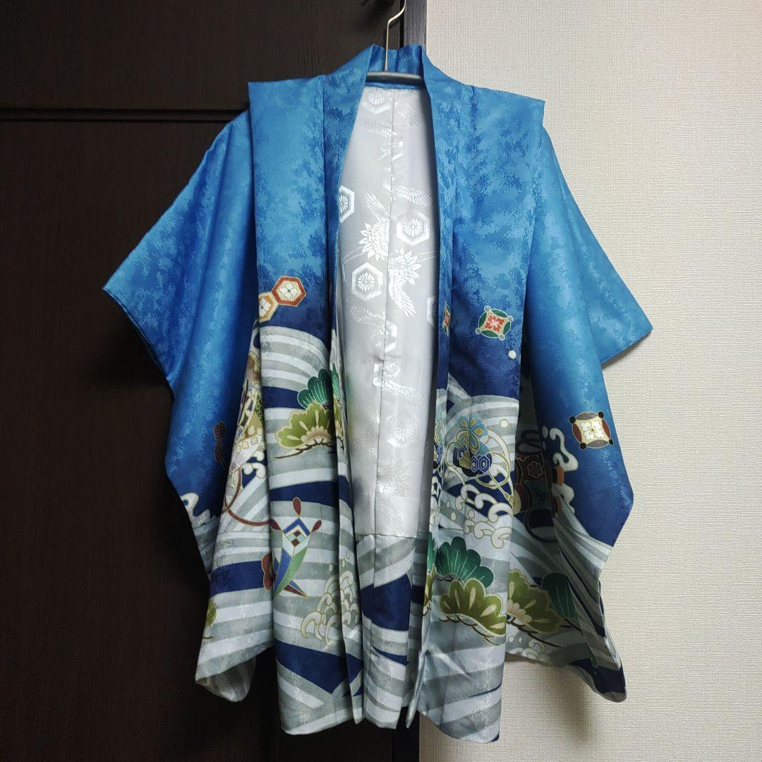 【100cm前後の男の子に】753　キョウエツ 着物セット 鷹宝船 ブルー