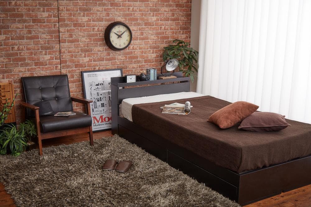 【新品・送料無料】【ダブル】Pluto 収納付きベッド（マットレス付き）