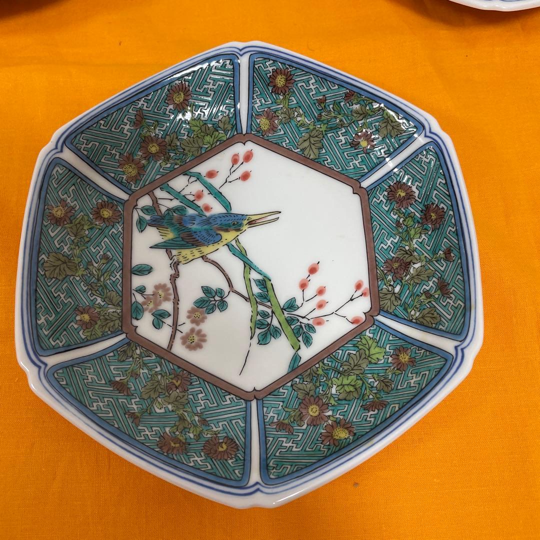 九谷焼　花と鳥の八角形皿 5枚セット