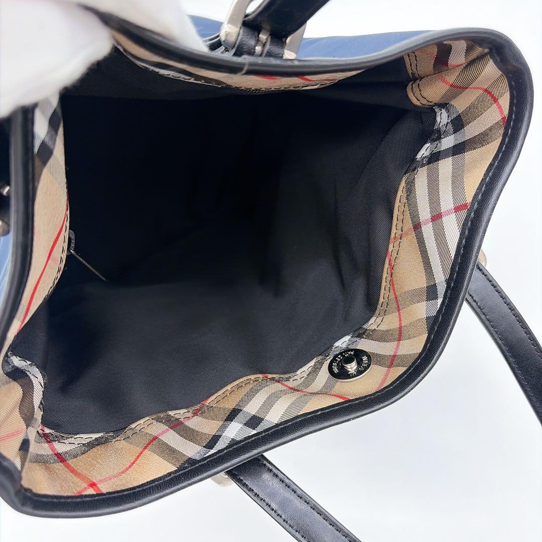 美品✨【バーバリーズブルーレーベル】バケツ型トートバッグ ノバチェック ネイビー