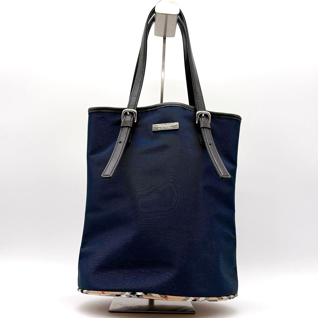 美品✨【バーバリーズブルーレーベル】バケツ型トートバッグ ノバチェック ネイビー