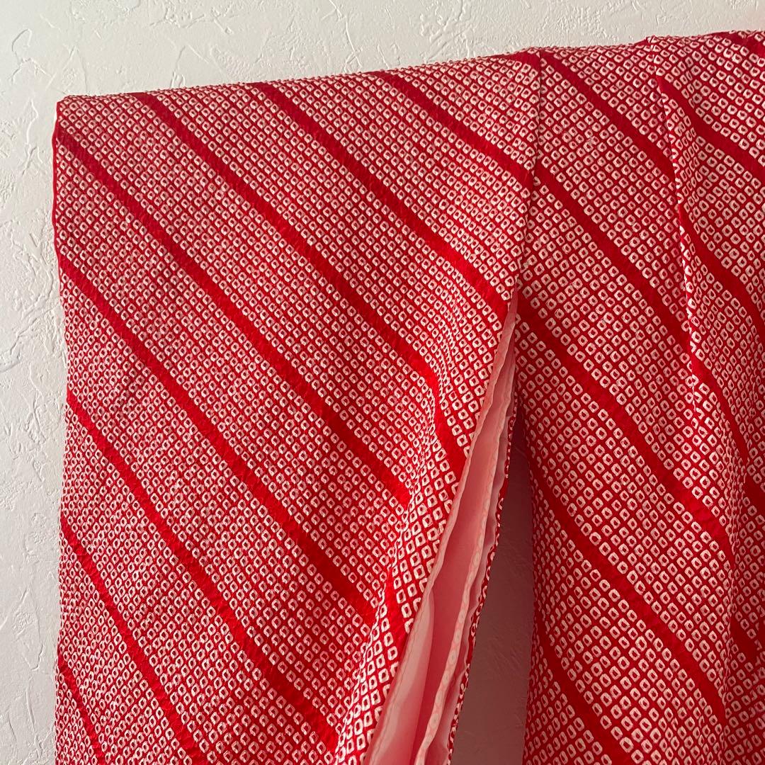 七五三　3歳　正絹　総絞りのお着物セット　赤色半幅帯コーデ