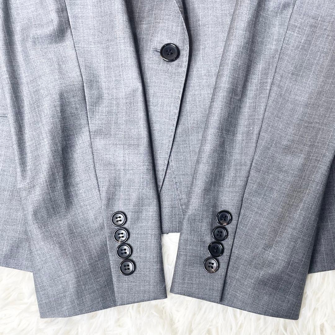 【美品】23区 パンツスーツ グレーストライプ 上XL下L