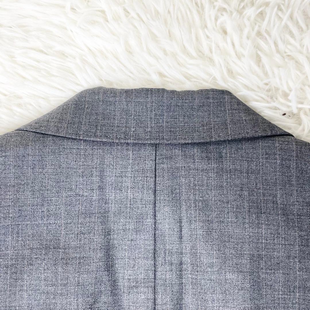 【美品】23区 パンツスーツ グレーストライプ 上XL下L