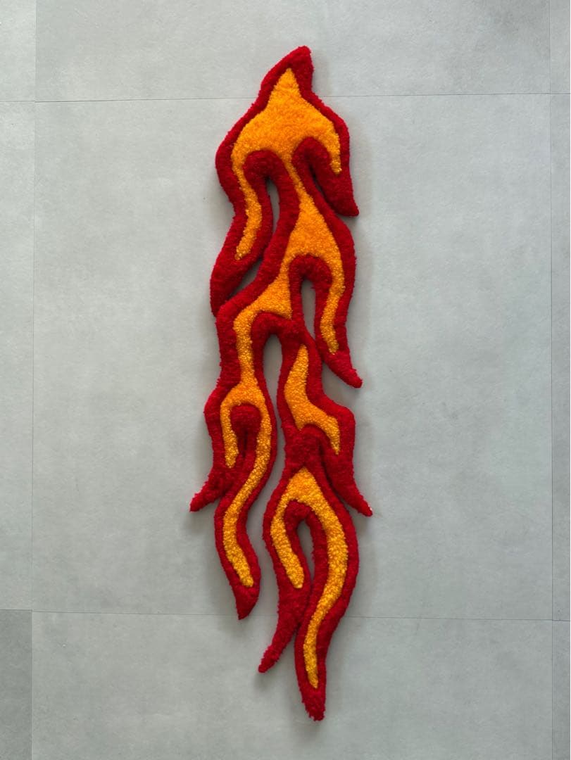 古着 ビンテージ ラグ マット ファイヤーパターン インテリア 置物 美品 希少