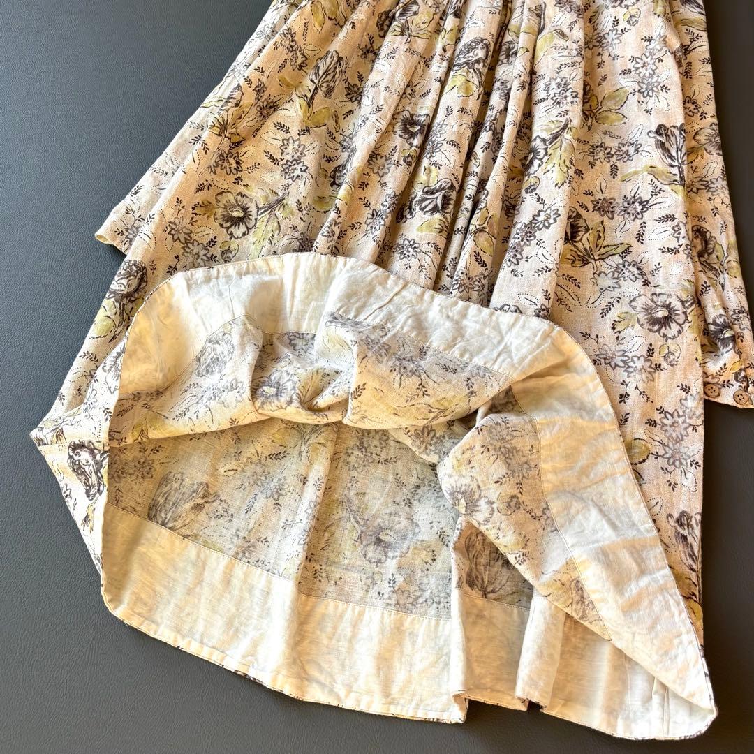 45R ギャザースモック　チュニック　ワンピース　カディコットン　花柄　リボン