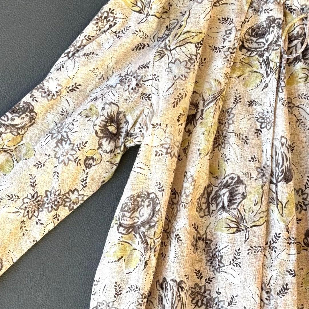 45R ギャザースモック　チュニック　ワンピース　カディコットン　花柄　リボン