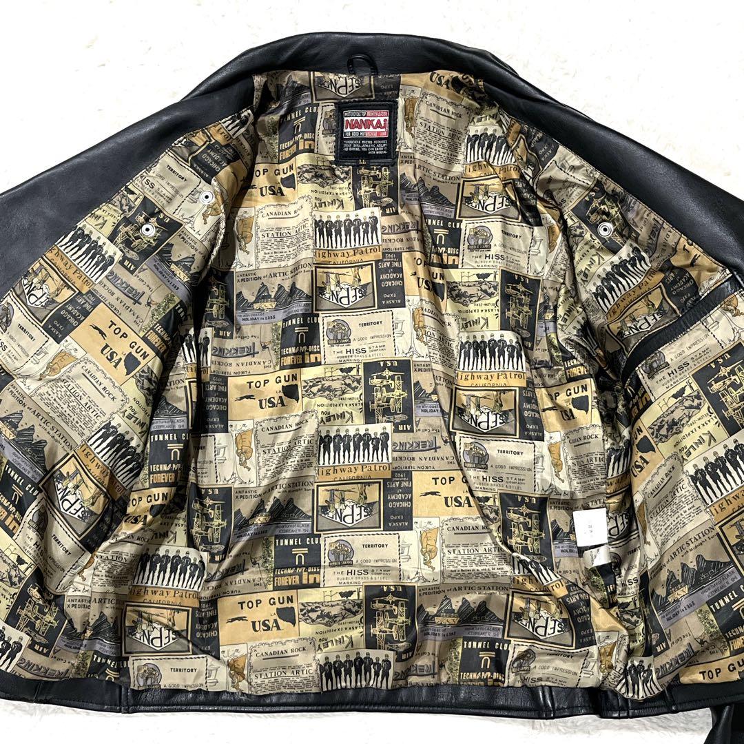 【美品 XL】NANKAI ダブルライダース 裏地総柄 ブラック レザー