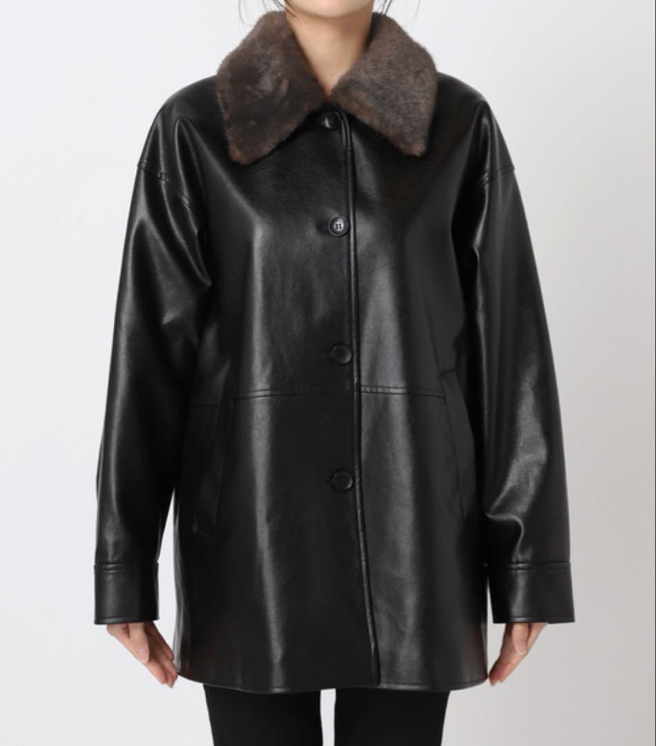 ウォッシャブルフェイクレザーファー襟付カバーオール