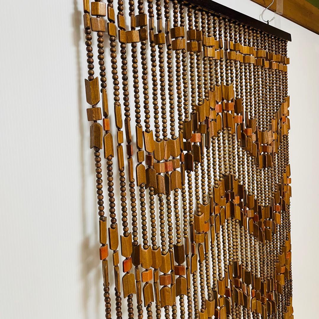 昭和 レトロ 木製 玉 のれん 波状模様