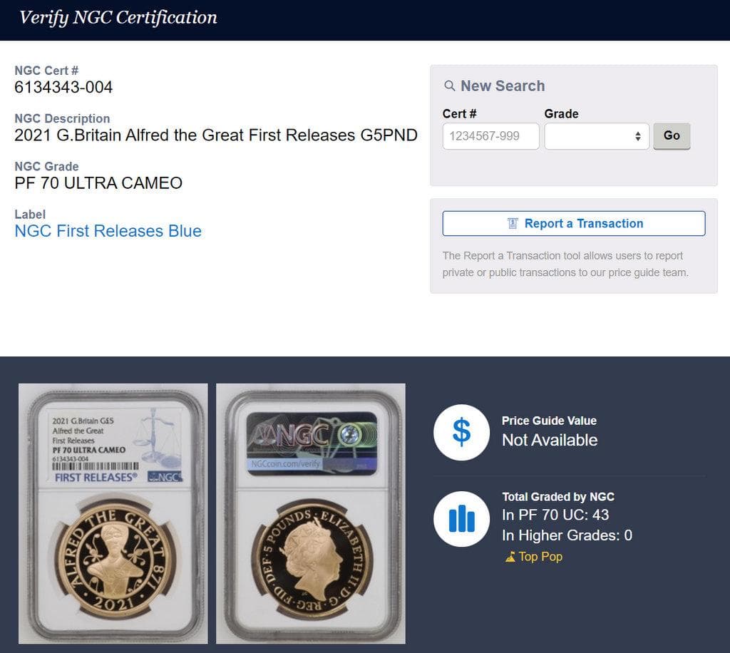 2021年イギリス アルフレッド ザ グレート ￡5 金貨 NGC PF70UC