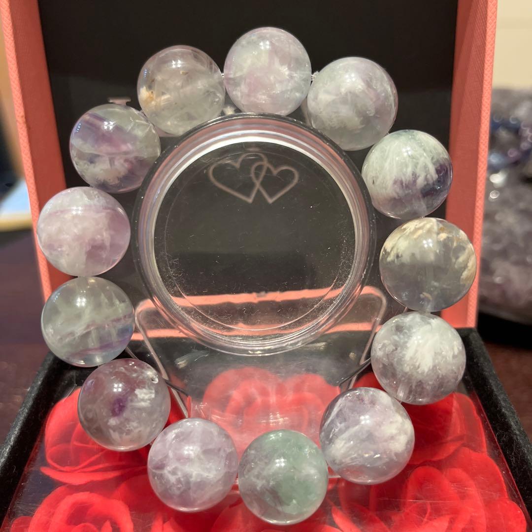 天然石ブレスレット　エンジェルフェザーフローライト　超大玉