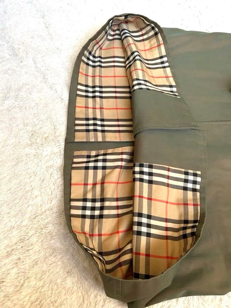 【玉虫カラー】バーバリー　カーキ　トレンチコート　ノバチェック　XL