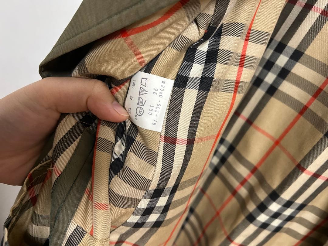【玉虫カラー】バーバリー　カーキ　トレンチコート　ノバチェック　XL