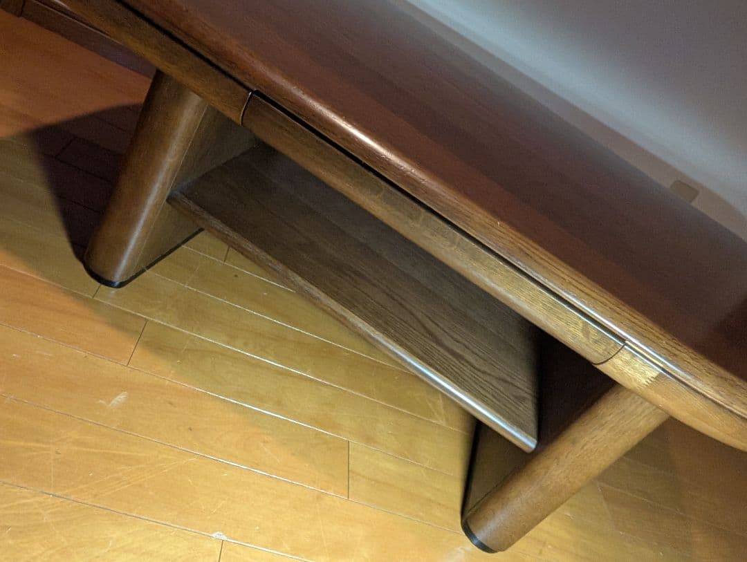 《送料込》カリモク 天然木ローテーブル デスク 引き出し付 ブラウン センター