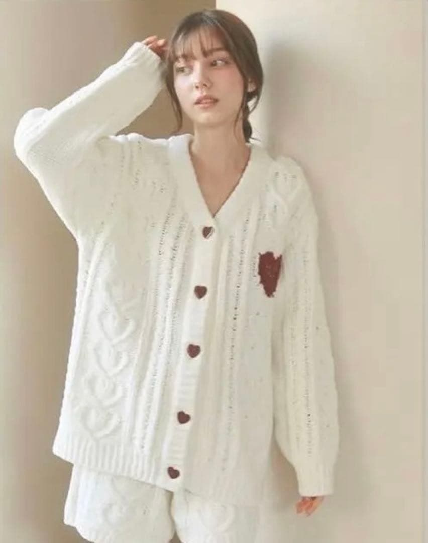 ジェラピケ　ハートアランプルオーバー　カーディガン