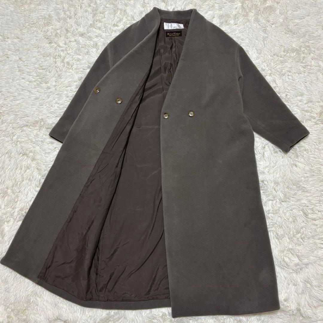 【ウィムガゼット】ノーカラー　ロングコート　カシミヤ ウール グレー F