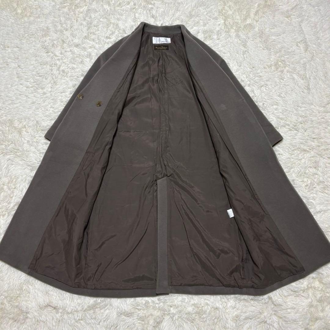 【ウィムガゼット】ノーカラー　ロングコート　カシミヤ ウール グレー F