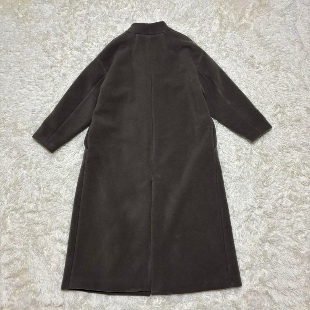 【ウィムガゼット】ノーカラー　ロングコート　カシミヤ ウール グレー F