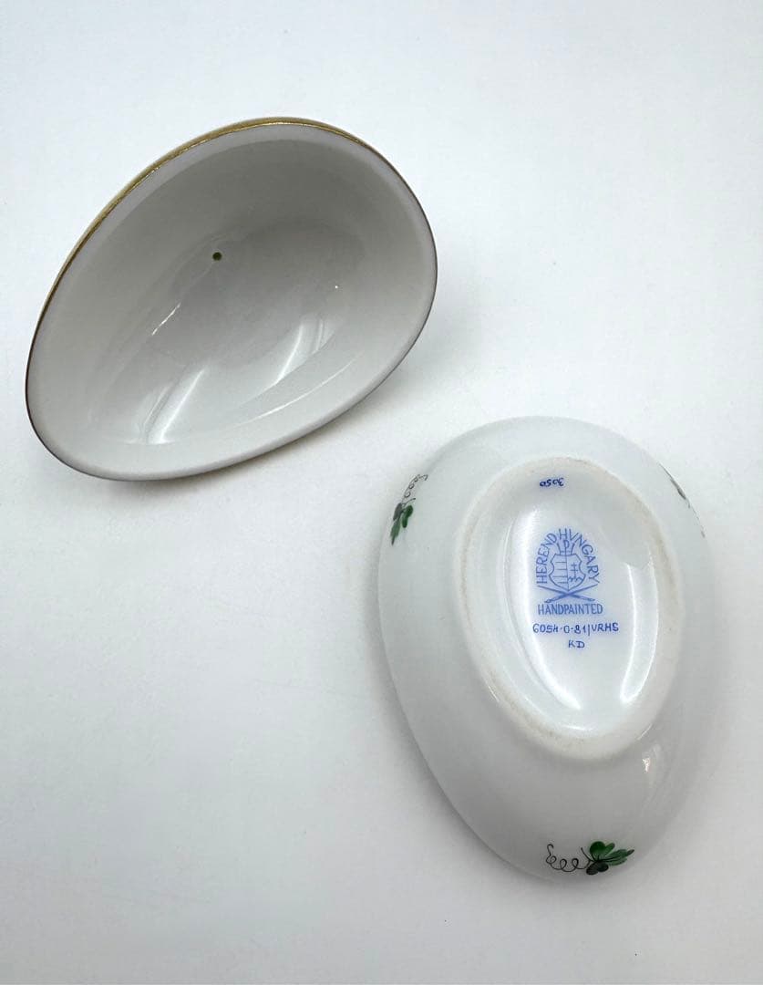 未使用保管品/ヘレンド/ウィーンの薔薇/たまご型ブチネコ　ミニ小物入れ　箱付