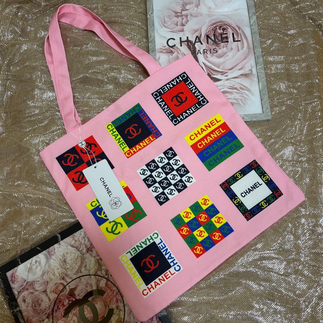 CHANEL ロゴプリント トートバッグ ピンク