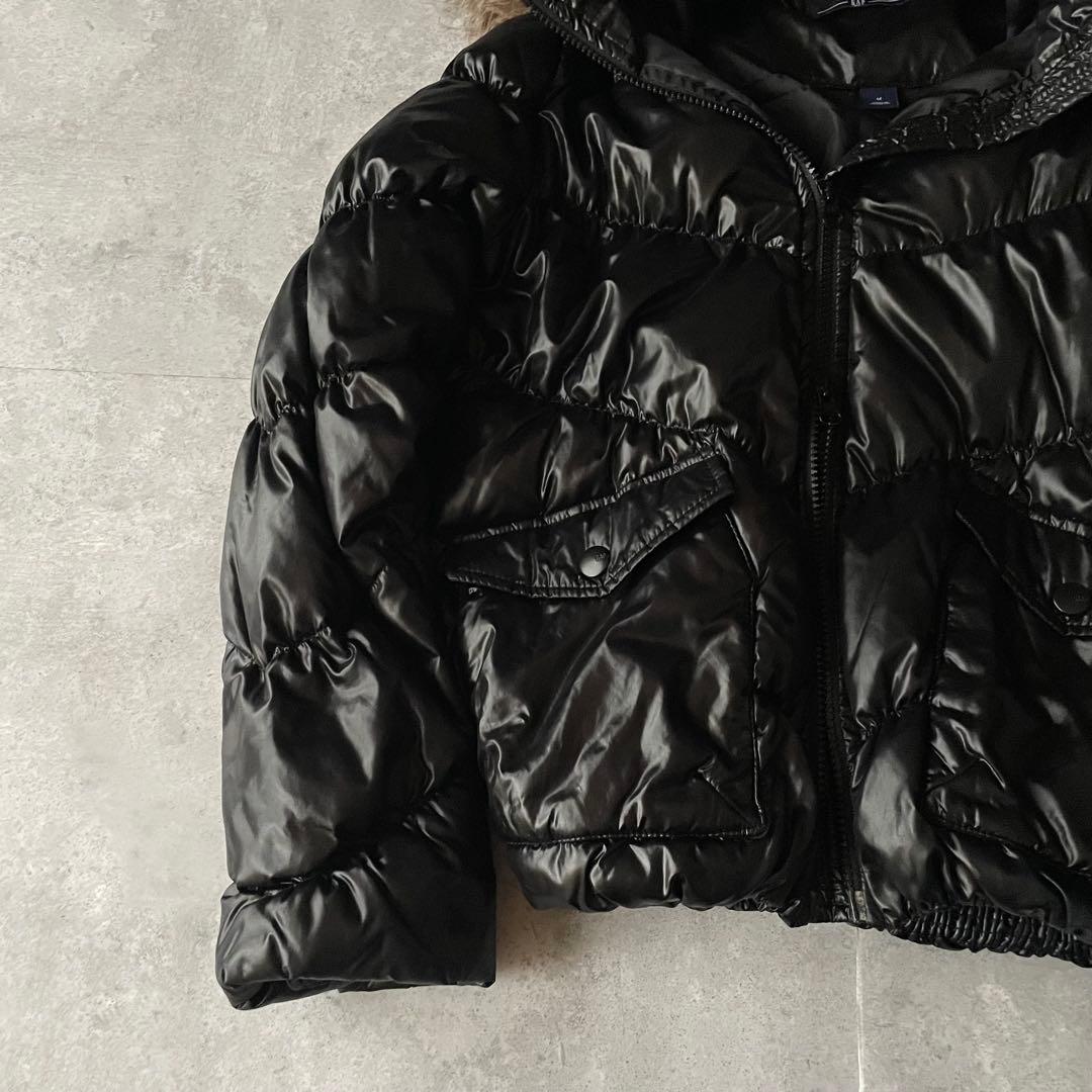 00s GAP ダウンジャケット ファー 黒 光沢 Y2K 平成ギャル お兄系