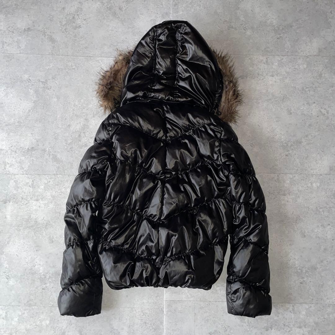 00s GAP ダウンジャケット ファー 黒 光沢 Y2K 平成ギャル お兄系