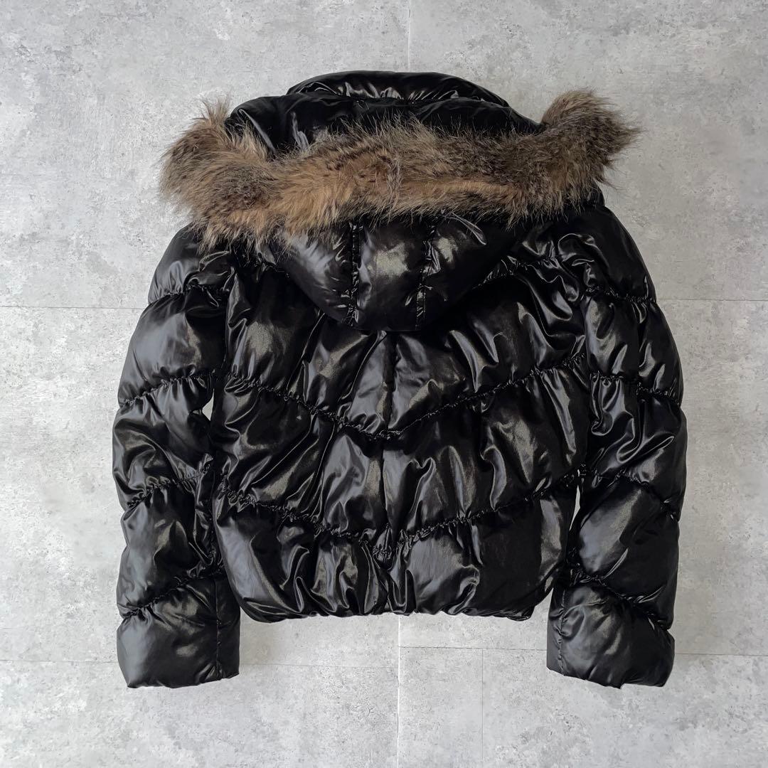 00s GAP ダウンジャケット ファー 黒 光沢 Y2K 平成ギャル お兄系