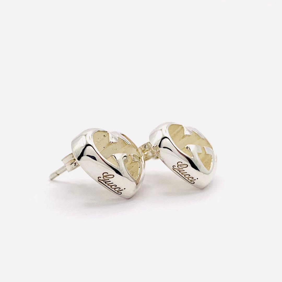 美品 グッチ GUCCI インターロッキング ハート ピアス Gロゴ 両耳