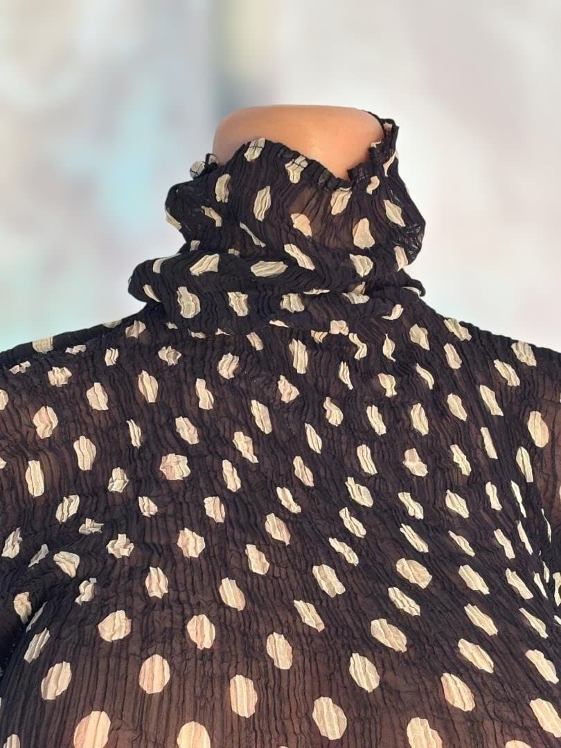 ISSEY MIYAKE しわプリーツ ドット柄 ハイネック L