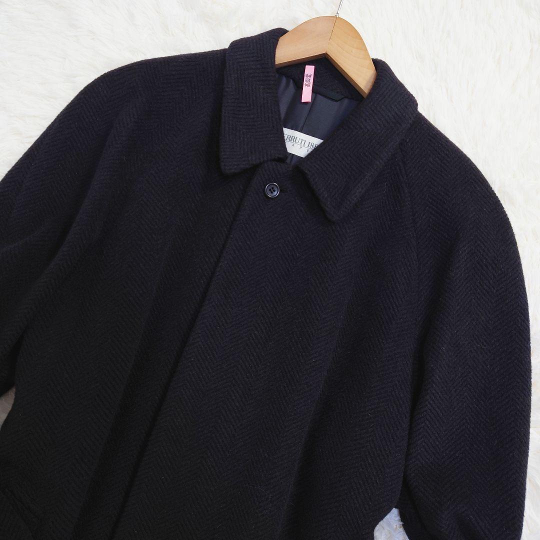 チェルッティ　ステンカラーコート　バルマカーン　ヘリンボーン　黒　48　L〜XL