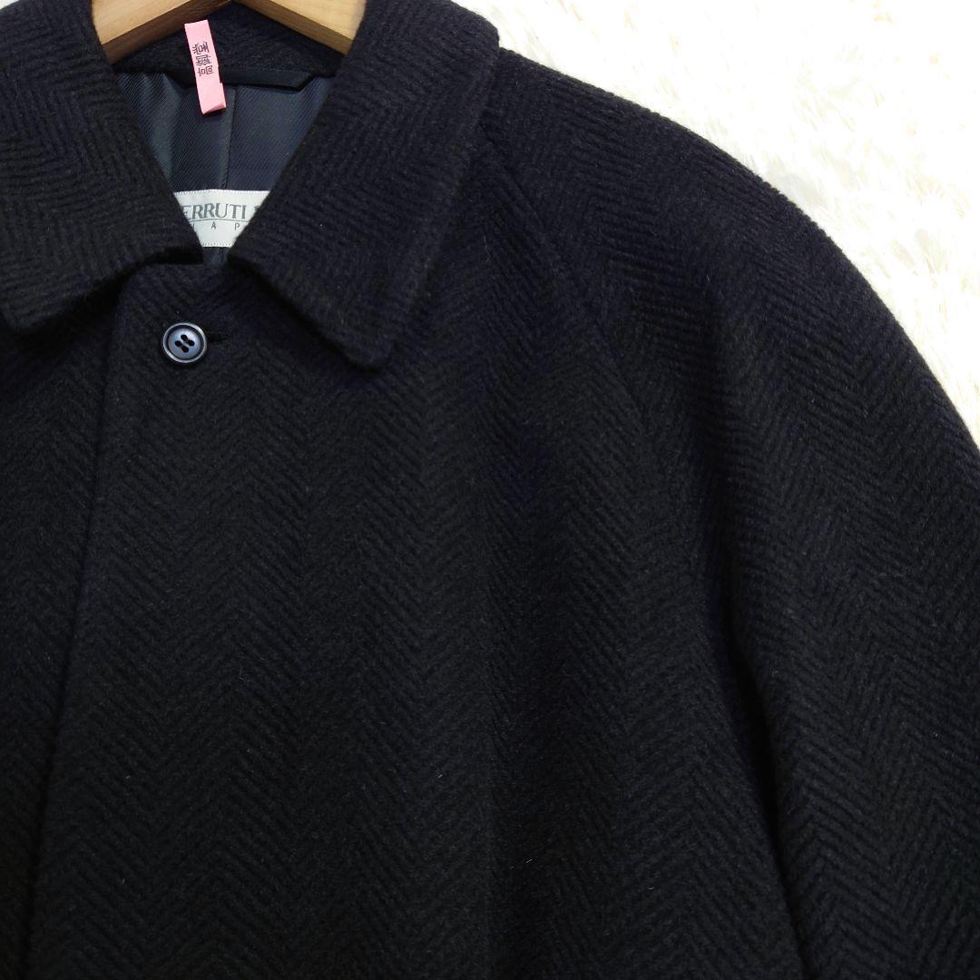 チェルッティ　ステンカラーコート　バルマカーン　ヘリンボーン　黒　48　L〜XL