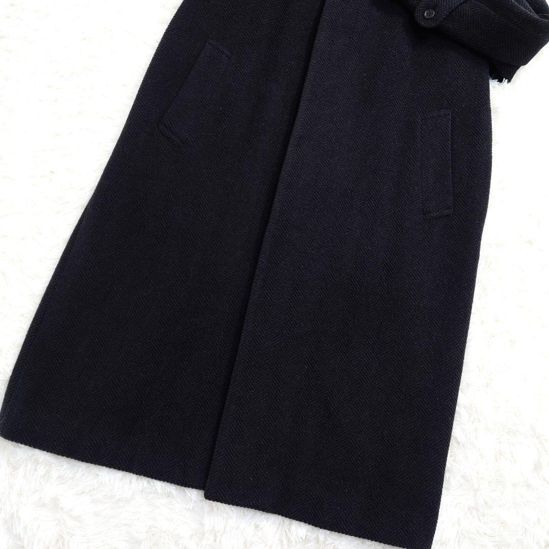 チェルッティ　ステンカラーコート　バルマカーン　ヘリンボーン　黒　48　L〜XL