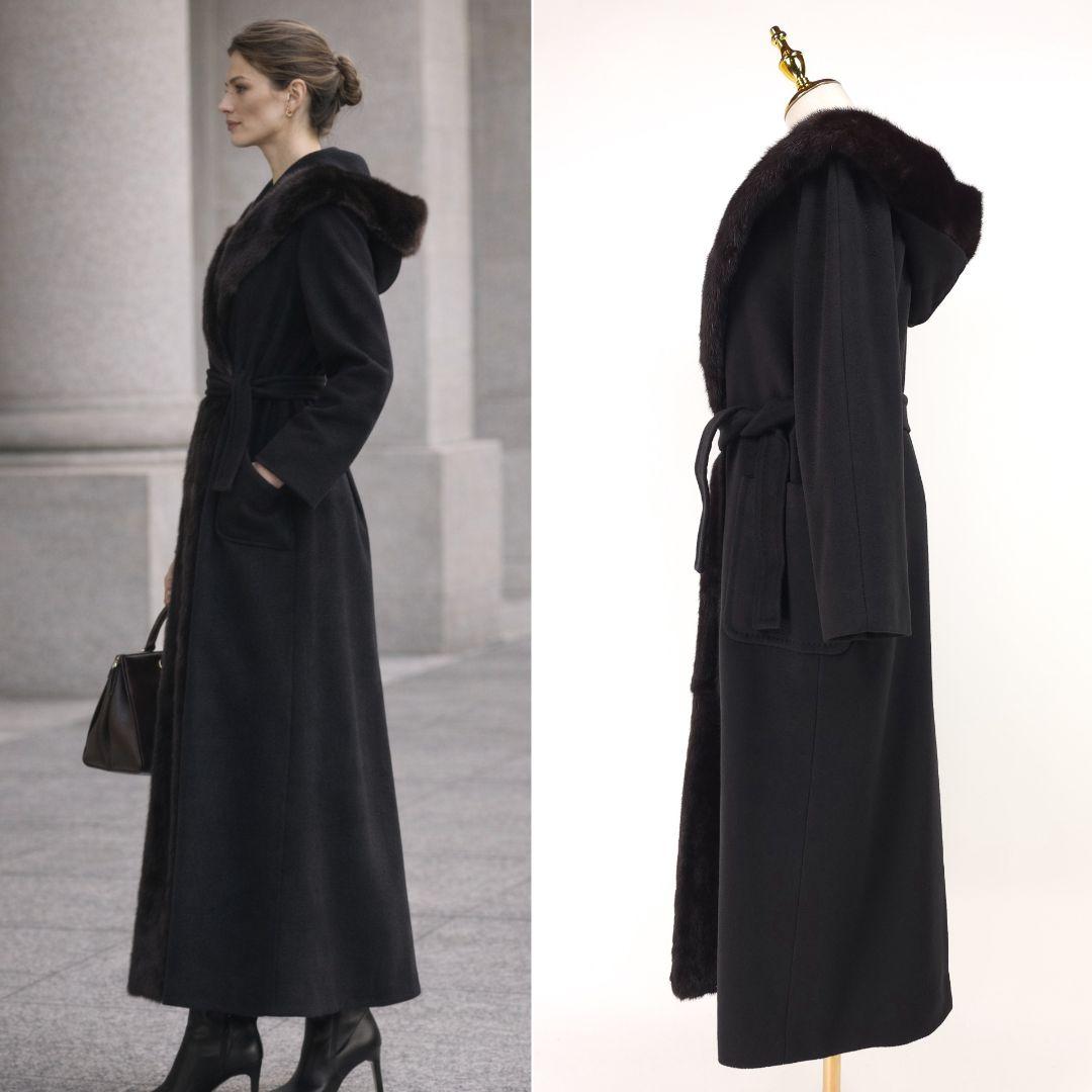 【新品同様】マックスマーラ ピュアカシミヤ ミンクファー フード コート 36