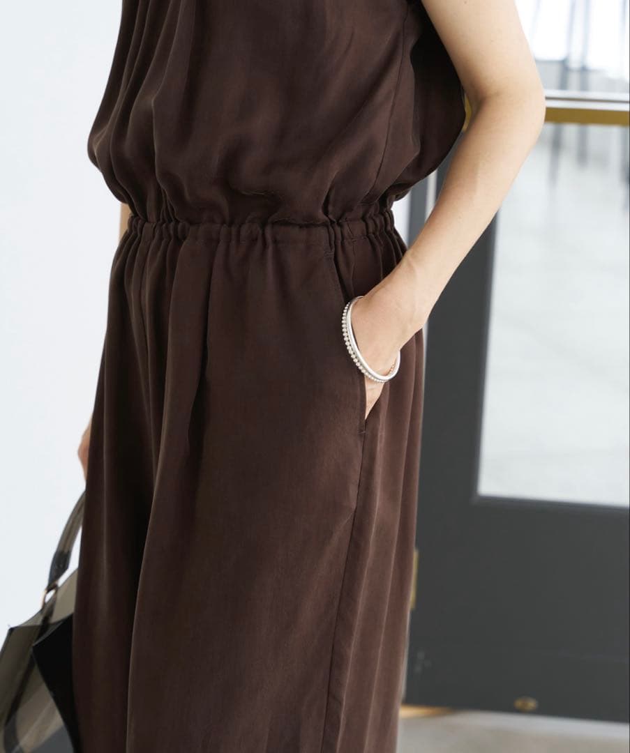 新品 IENA キュプラ ギャザーネックオールインワン ブラウン