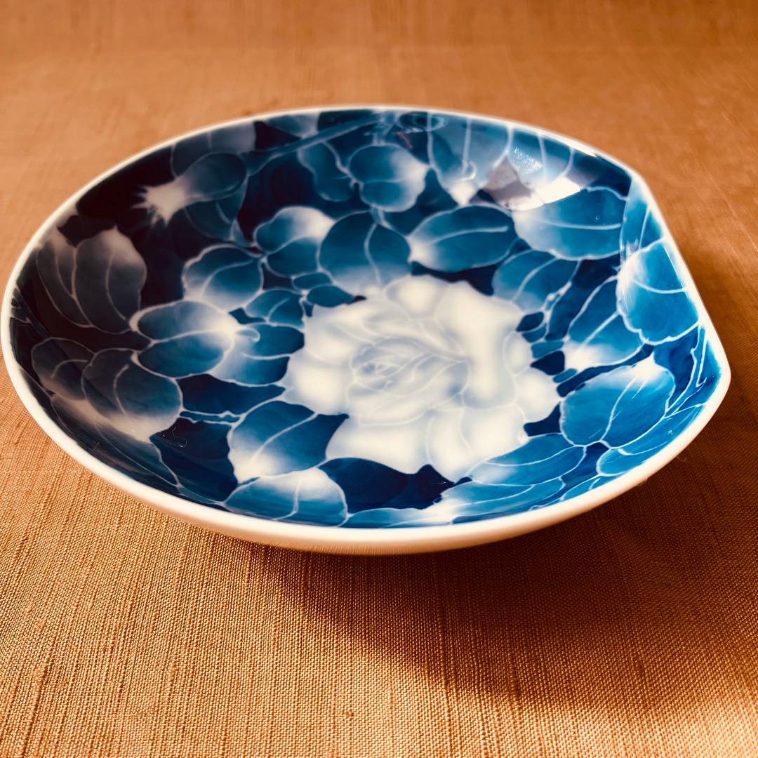 (希少) 深川製磁　古代バラ　半月皿　小皿　2枚　古代薔薇　手書き　有田焼