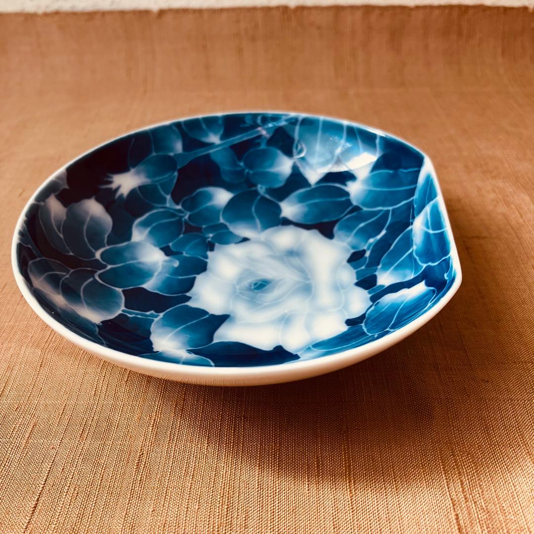 (希少) 深川製磁　古代バラ　半月皿　小皿　2枚　古代薔薇　手書き　有田焼