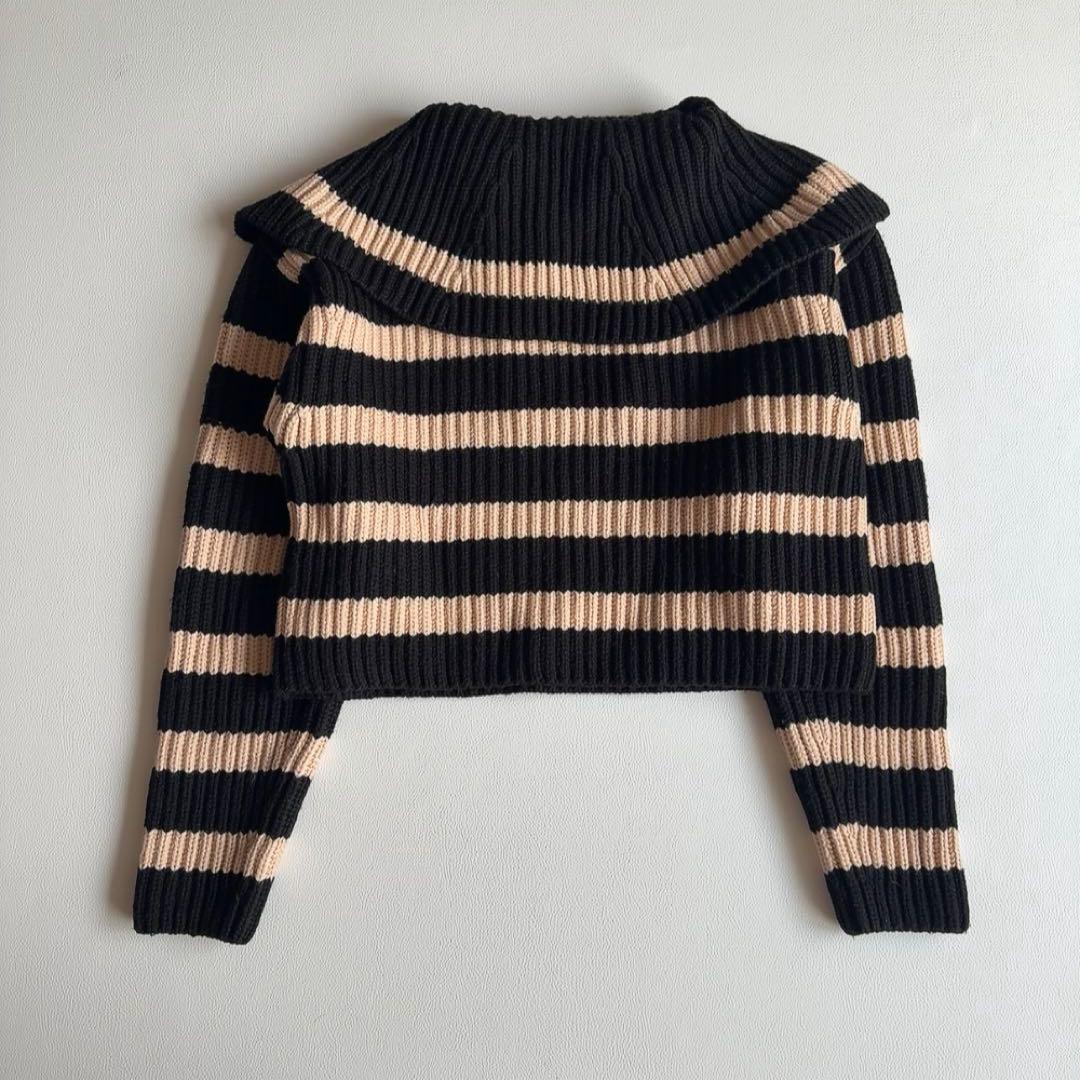 PATOU　ハーフジップニット　メリノウール　ロゴチャーム　ハイネック　ボーダー