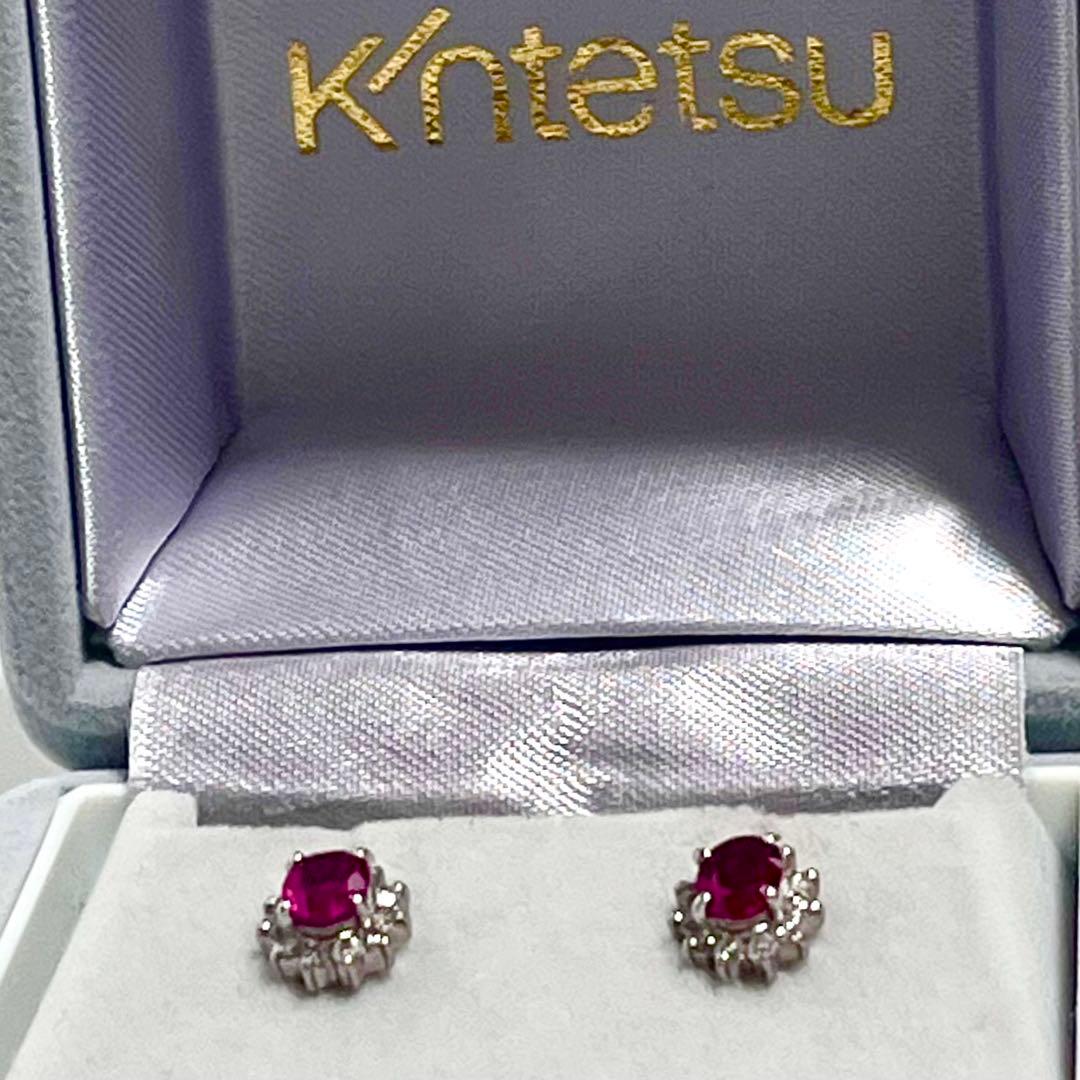 プラチナ　ルビーダイヤピアス Pt900 フラワーモチーフ