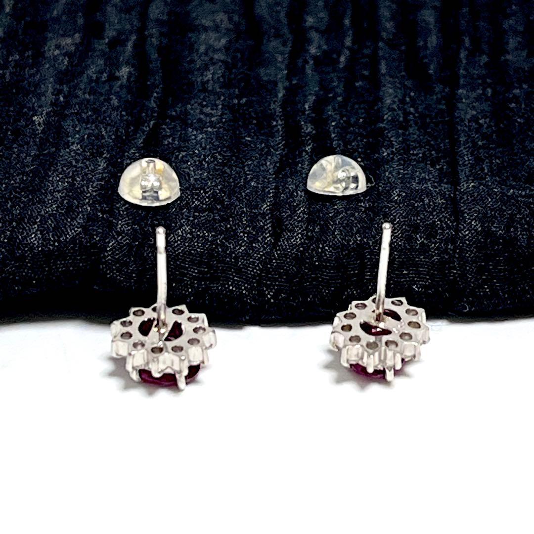 プラチナ　ルビーダイヤピアス Pt900 フラワーモチーフ