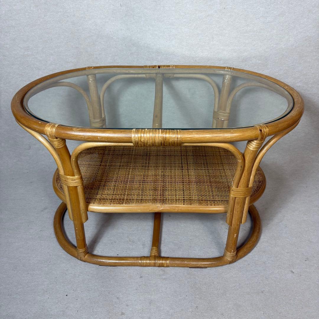 ラタン 籐 テーブル センターテーブル ローテーブル 円形 丸テーブル ガラス