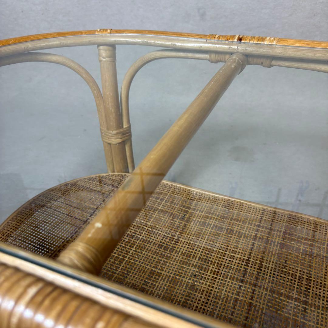 ラタン 籐 テーブル センターテーブル ローテーブル 円形 丸テーブル ガラス